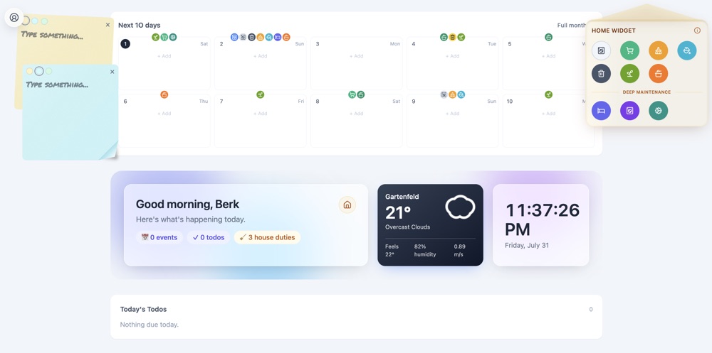 Manself next-10-days agenda view with the home widget panel