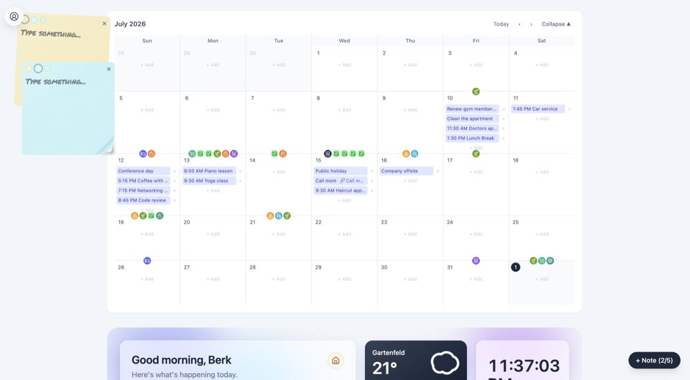 Manself calendar with sticky notes overlaid